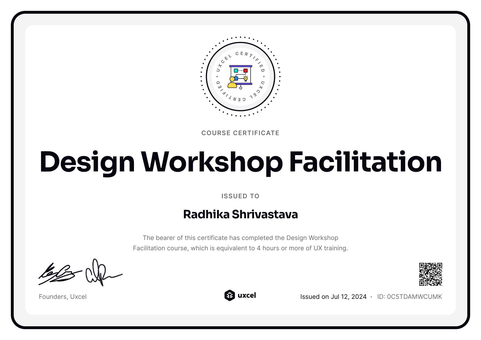 Radhika Shrivastava's certificate